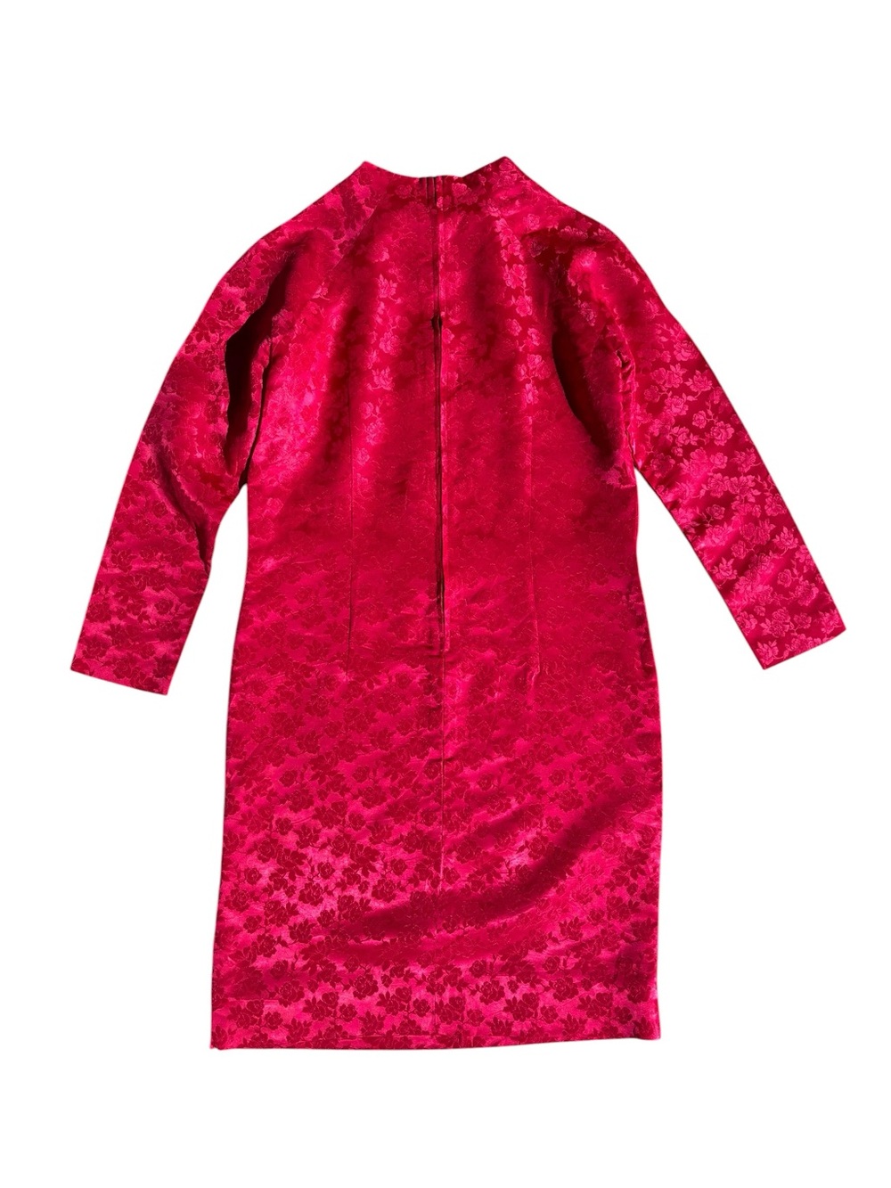 Papell Boutique Hot Pink Long-Sleeve 100% Silk Jacquard Sheath Dress Size Small - Picture 3 of 5